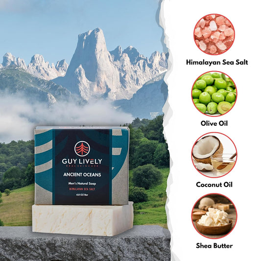 Ancient Oceans Bar Soap for Men | Himalayan Sea Salt Exfoliating Detox Soap Bar - Guy Lively