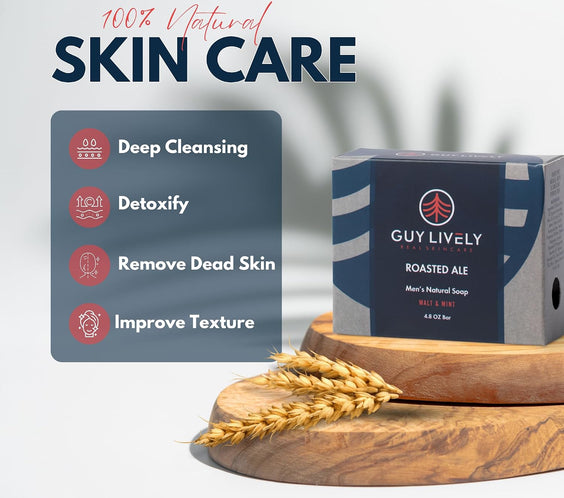 Roasted Ale Men’s Natural Bar Soap – Malt & Mint Deep Clean & Hydration - Guy Lively