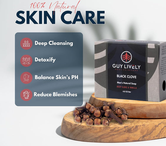 Black Clove Bar Soap for Men | Deep Cleansing Soap with Clove, Vanilla and Antioxidants - Guy Lively