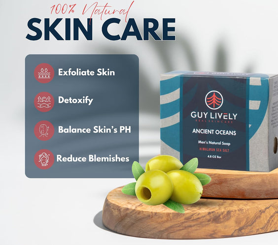 Ancient Oceans Bar Soap for Men | Himalayan Sea Salt Exfoliating Detox Soap Bar - Guy Lively