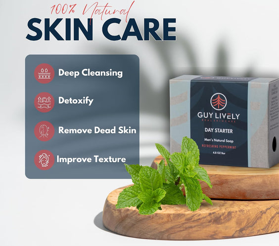Day Starter Men’s Natural Bar Soap – Refreshing Peppermint & Exfoliation - Guy Lively