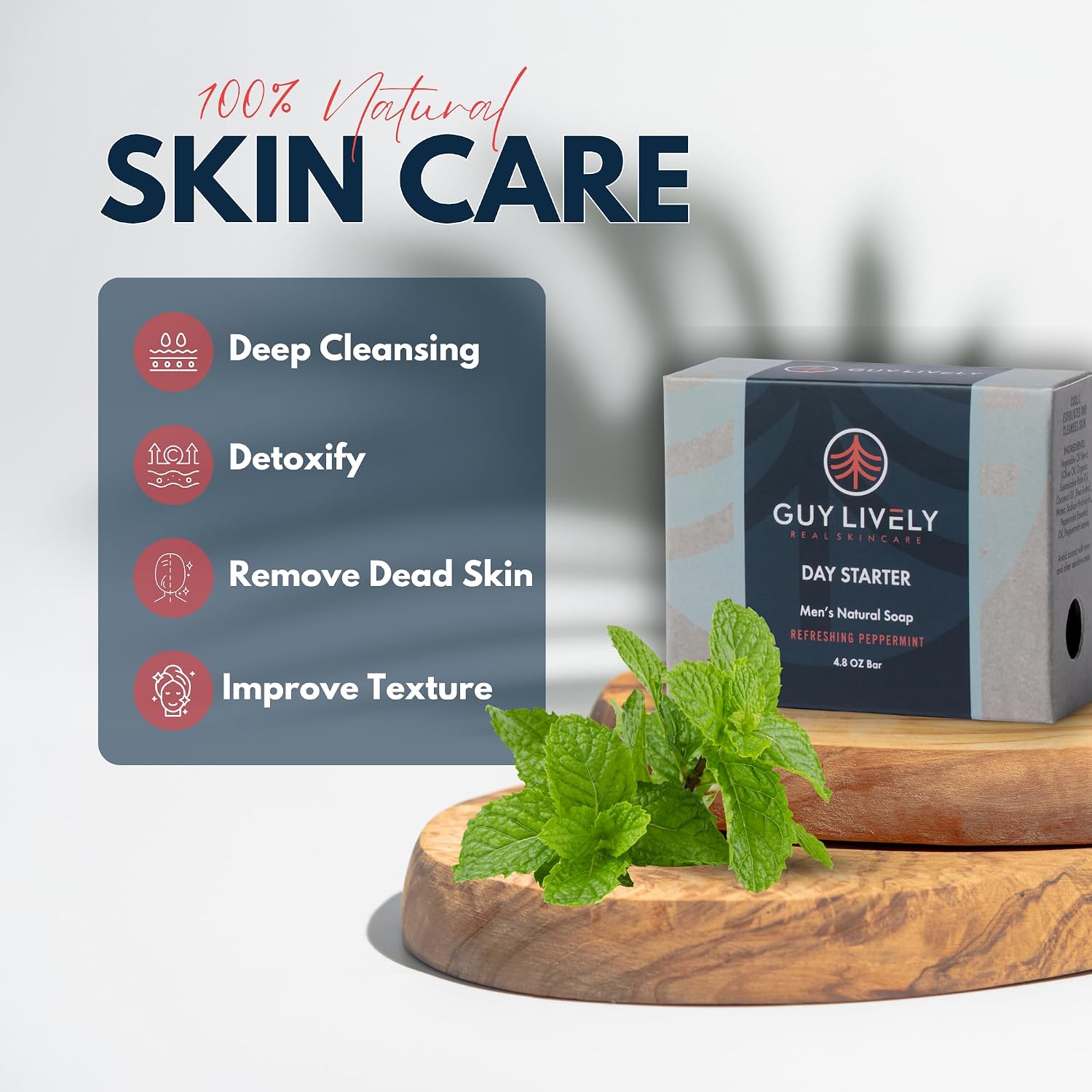 Day Starter Men’s Natural Bar Soap – Refreshing Peppermint & Exfoliation - Guy Lively