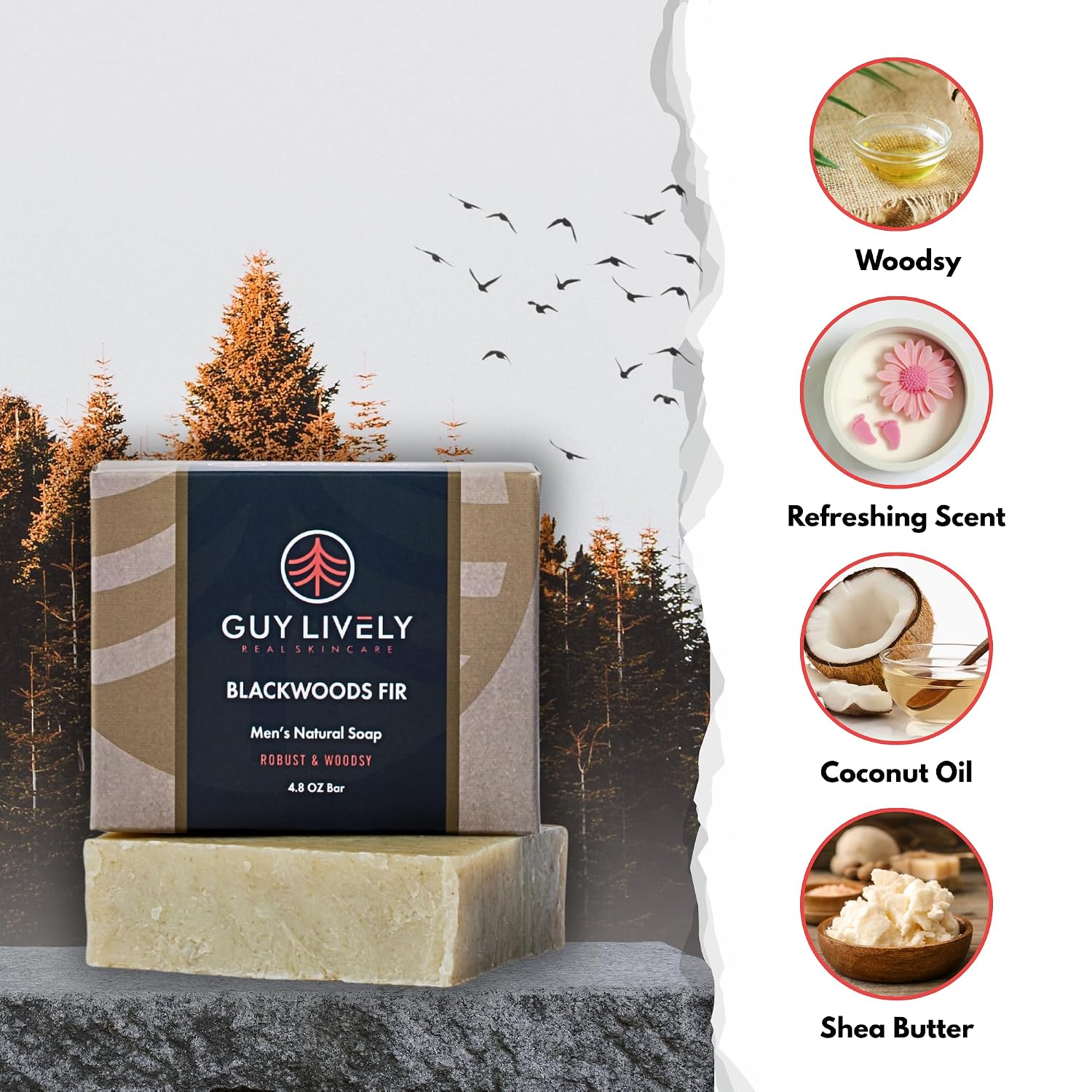 Blackwoods Fir Bar Soap for Men | Woodsy Detox Cleanser with Fir Needle and Parsley - Guy Lively