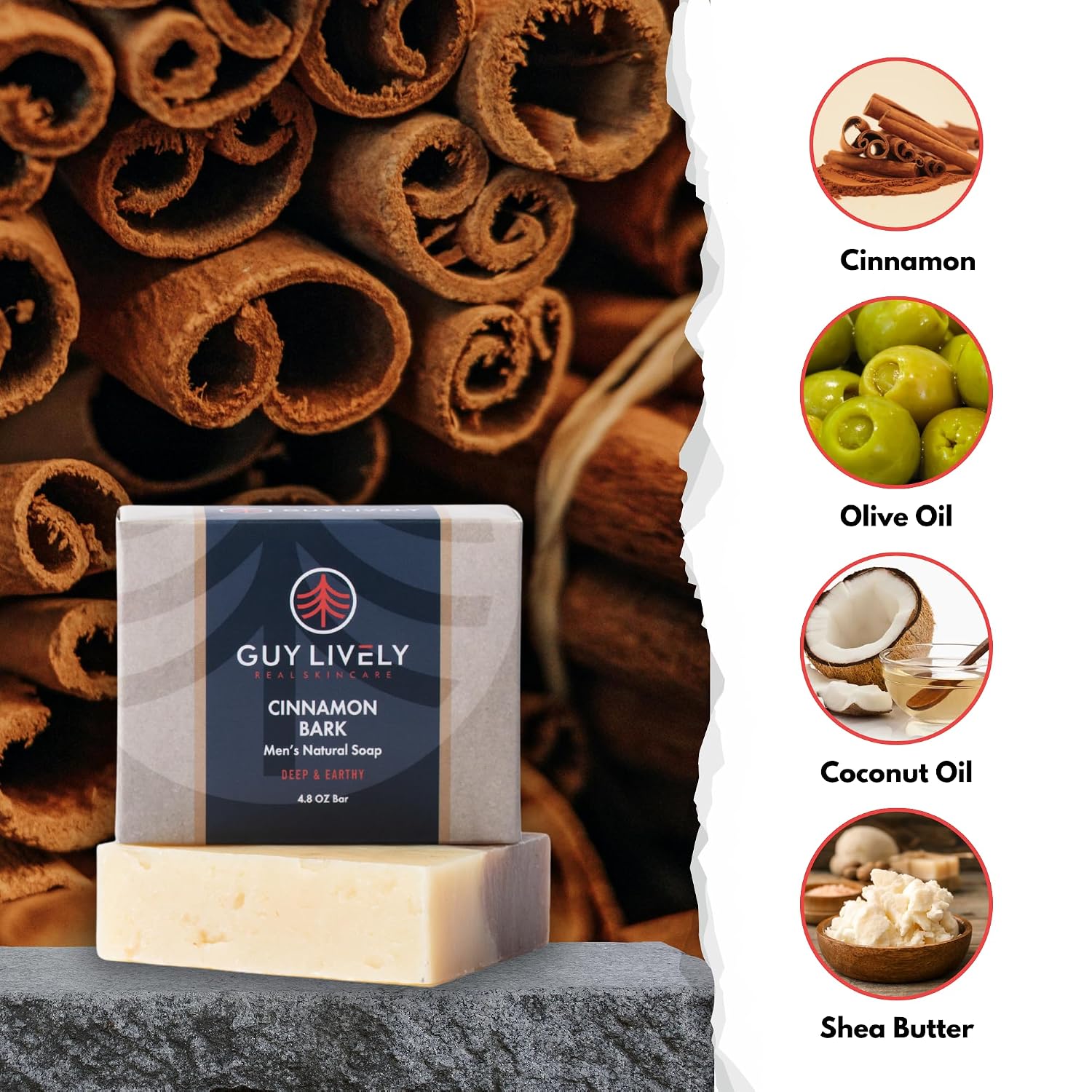 Cinnamon Bark Men’s Natural Bar Soap – Deep & Earthy Hydration, 4.8 oz - Guy Lively