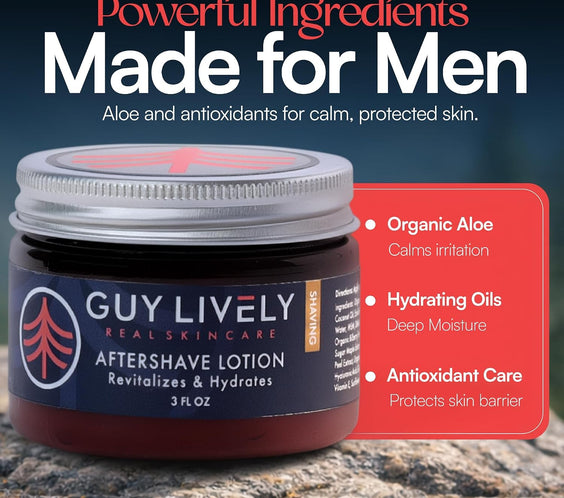 Organic Aftershave Lotion for Men | Hydrating Anti Aging Razor Bump Relief - Guy Lively