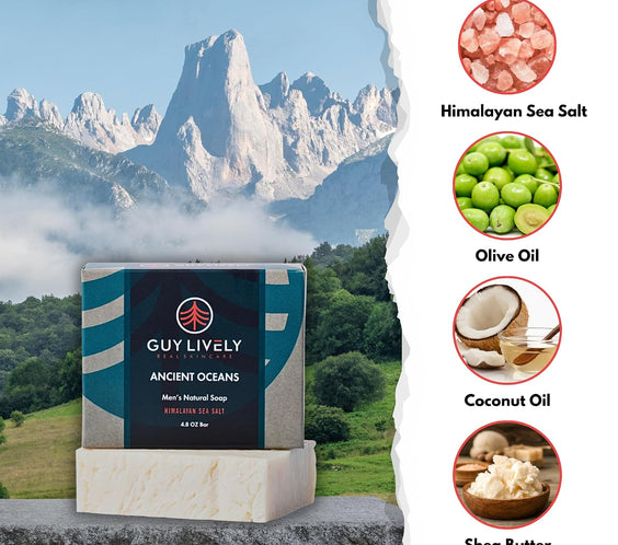 Ancient Oceans Bar Soap for Men | Himalayan Sea Salt Exfoliating Detox Soap Bar - Guy Lively