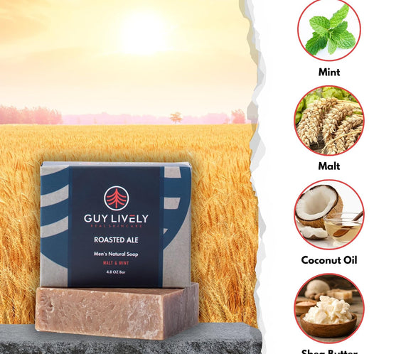 Roasted Ale Men’s Natural Bar Soap – Malt & Mint Deep Clean & Hydration - Guy Lively
