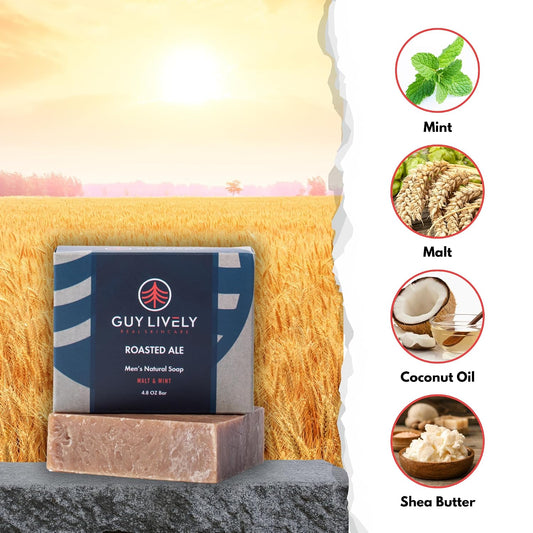 Roasted Ale Men’s Natural Bar Soap – Malt & Mint Deep Clean & Hydration - Guy Lively