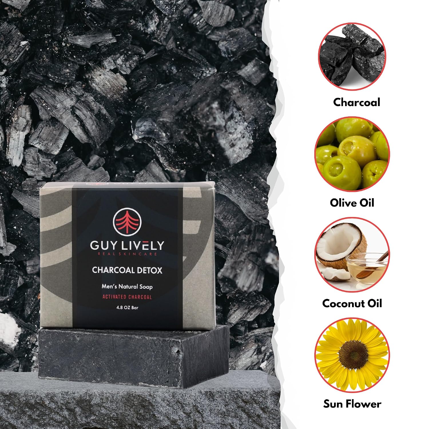 Charcoal Detox Men’s Natural Bar Soap – Activated Charcoal & Peppermint - Guy Lively