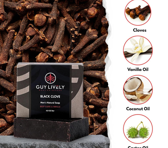 Black Clove Bar Soap for Men | Deep Cleansing Soap with Clove, Vanilla and Antioxidants - Guy Lively