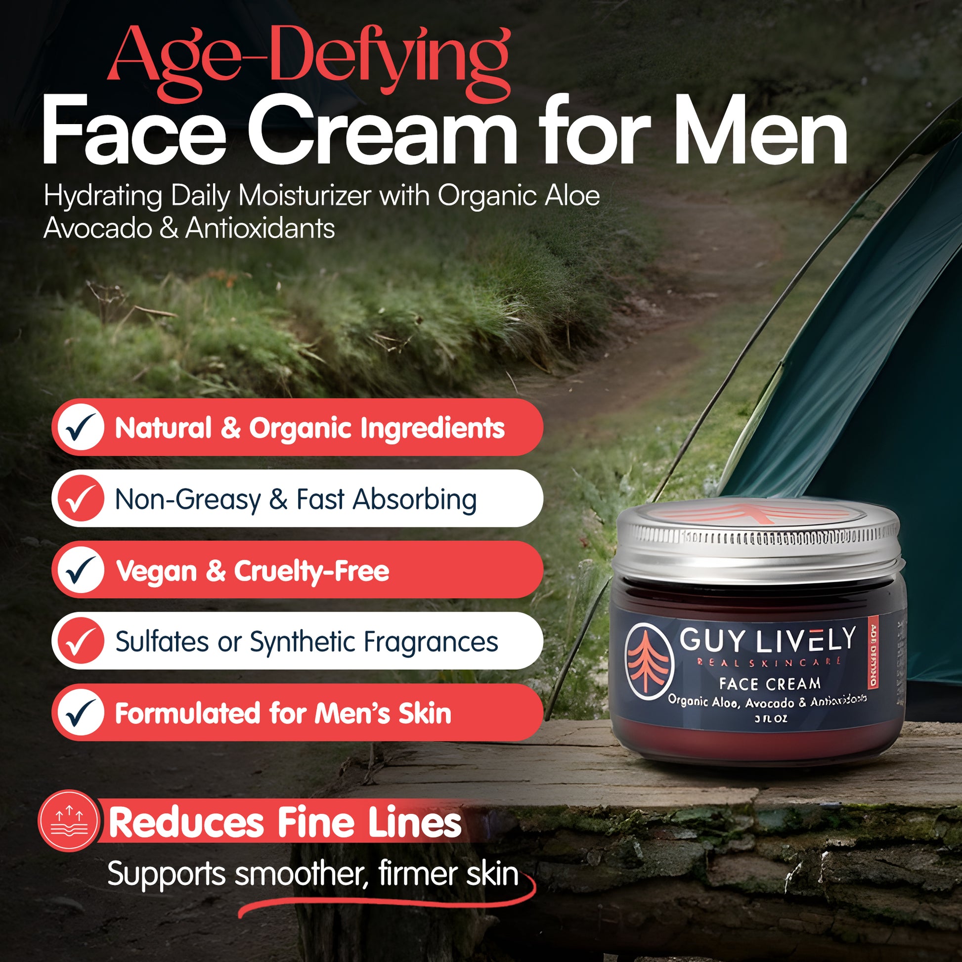 Age Defying Face Cream for Men | Hydrating Moisturizer with Organic Aloe Avocado and Antioxidants