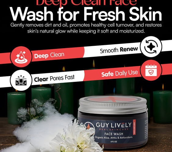 Age Defying Face Wash for Men | Organic Aloe and AHA Gentle Cleanser for Smoother Skin