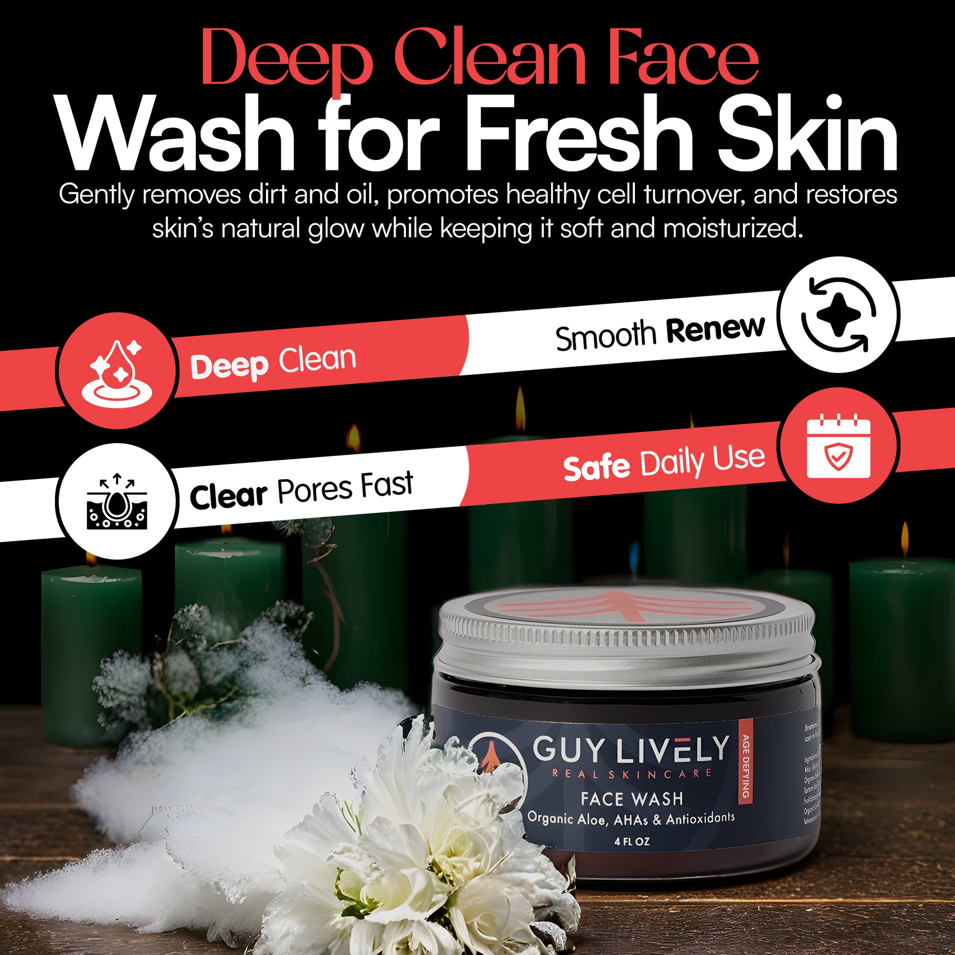 Age Defying Face Wash for Men | Organic Aloe and AHA Gentle Cleanser for Smoother Skin
