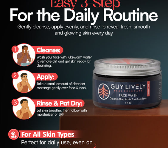 Age Defying Face Wash for Men | Organic Aloe and AHA Gentle Cleanser for Smoother Skin