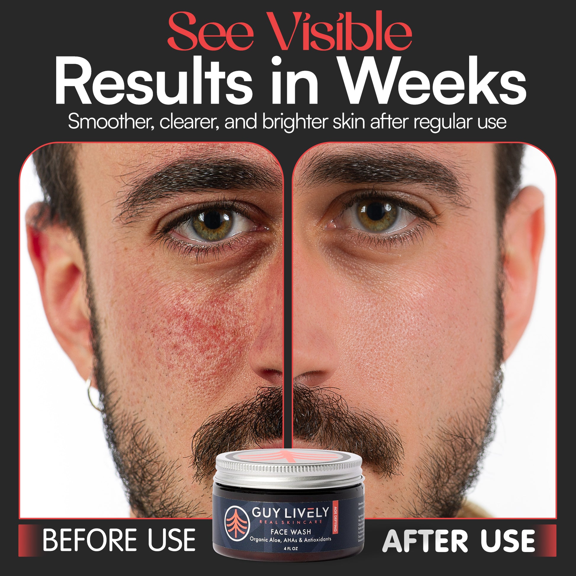 Age Defying Face Wash for Men | Organic Aloe and AHA Gentle Cleanser for Smoother Skin